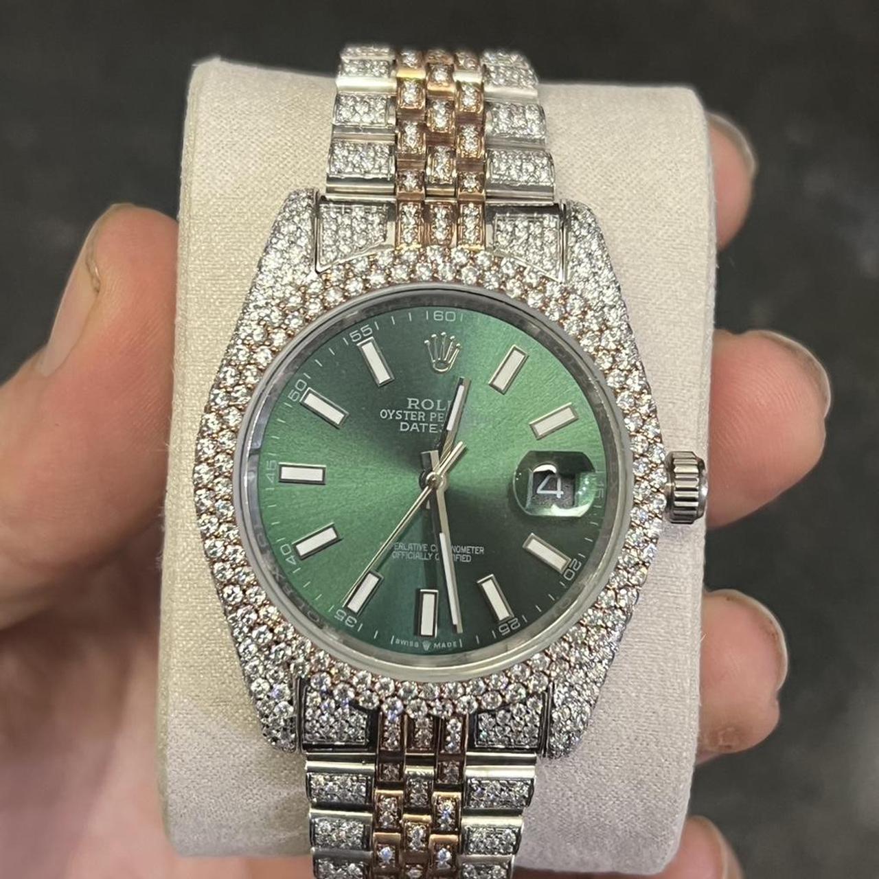 P0 Men's Silver and Green Watch - Image 1