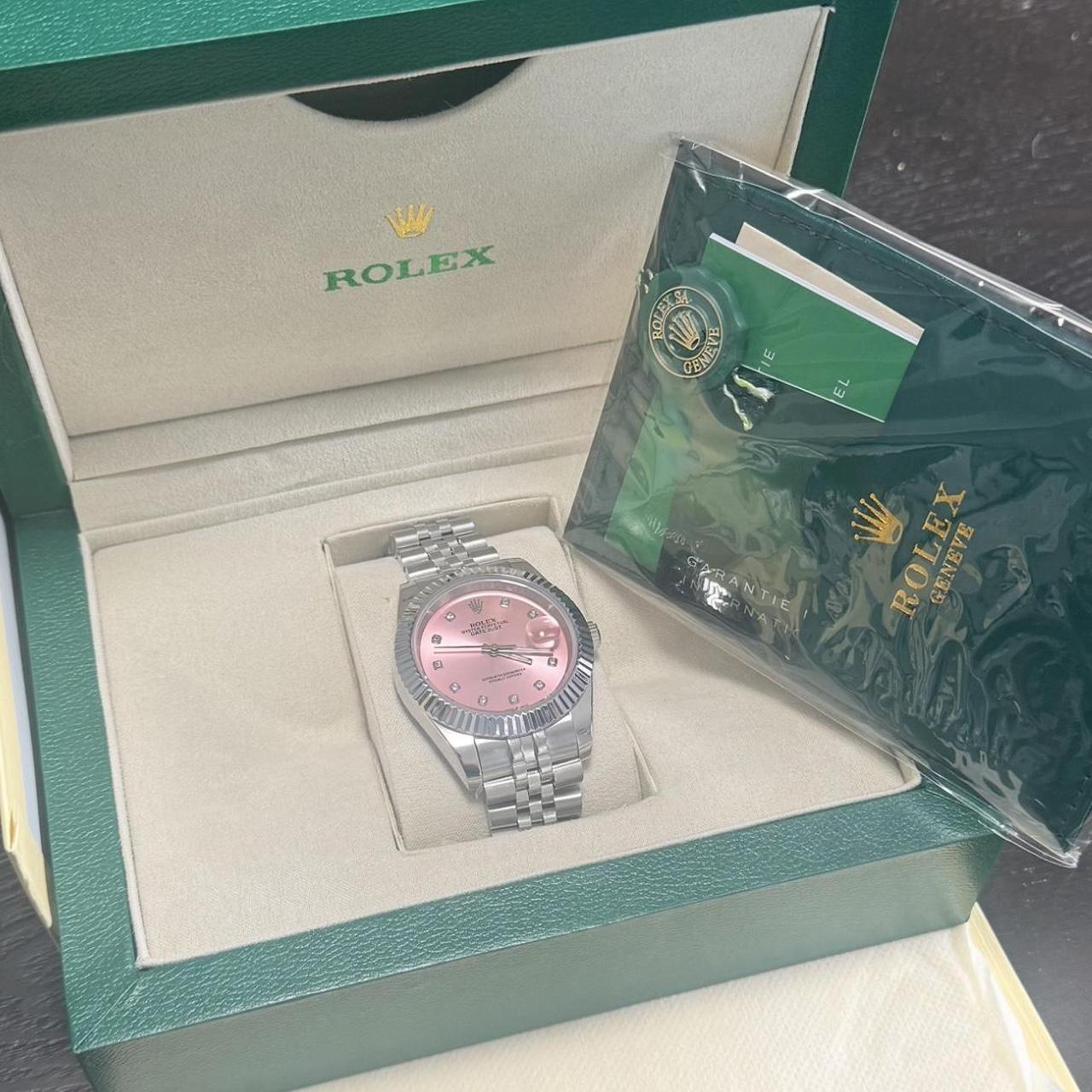 P0 Men's Silver and Pink Watch - Image 1